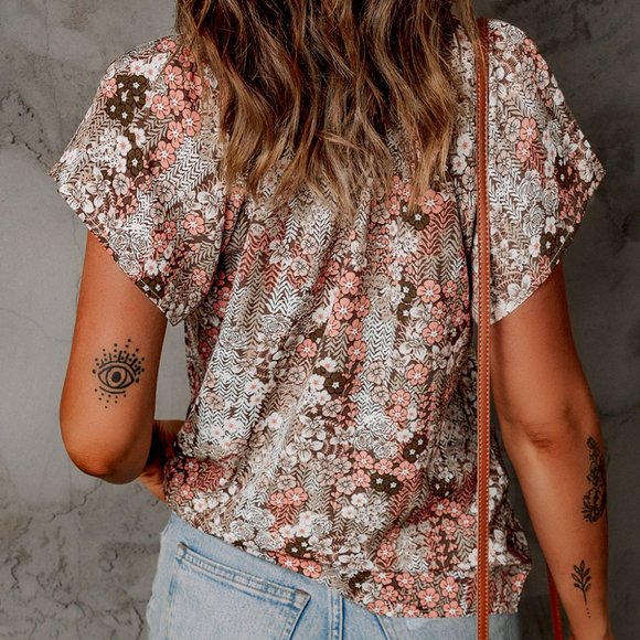 Breezy Floral Flutter Sleeve Peasant Blouse - Picture 2 of 6